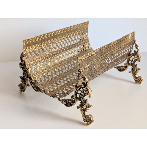 Vintage Hollywood Regency Ornate Footed Filigree Towel/ Napkin/ Tissue Holder